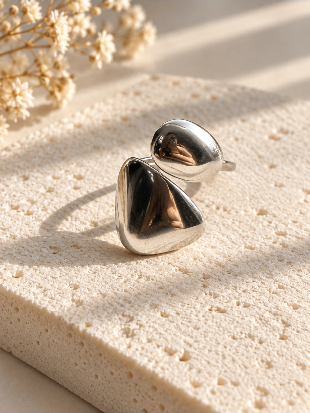 Stainless steel Sculptural Double Ring - adjustable size 7